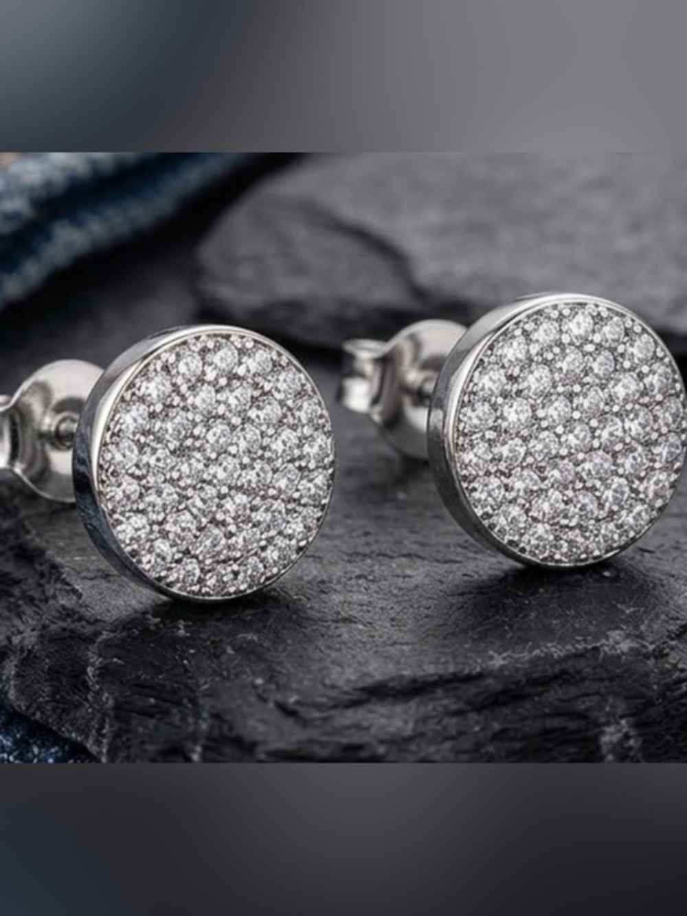 Men's Round Pavé Stud Earrings in Silver - Minimalist Accessory